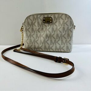Michael Kors Beige and Brown Logo Crossbody Bag